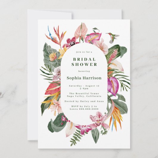 Tropisch Bloemen Lijst Bruidsdouche Uitnodiging (Voorkant)
