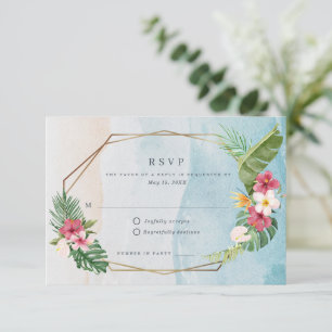 Tropisch Bloemen Strand Bruiloft RSVP Kaartje