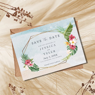 Tropisch Bloemen Strand Bruiloft Save The Date