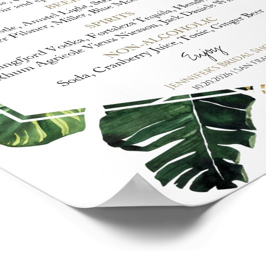 Tropisch Bloemen Vrijgezellenfeest Drinken Menu Si Poster (Hoek)