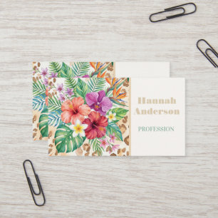 Tropisch Bloemendrukpatroon met Luipaardprint Visitekaartje