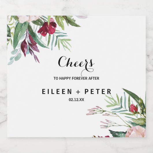 Tropisch Bloemengroen Bruiloft Mousserende Wijn La Sparkling Wijnetiket (Enkel label)