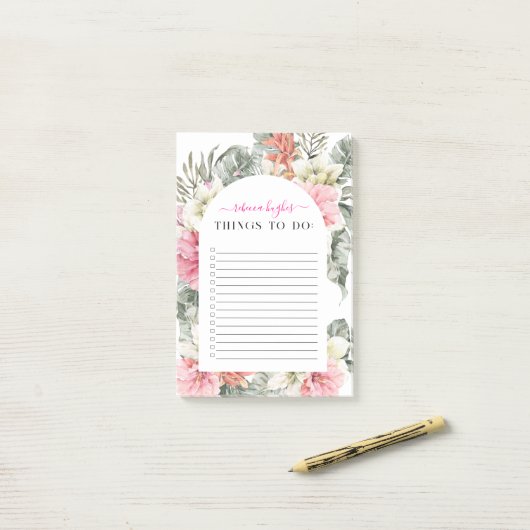  tropisch bloemengroen | Monogram Post-it® Notes (Op bureau)