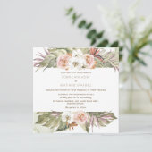 Tropisch bloemenpalmblad, groen vierkant in bruilo kaart (Staand voorkant)