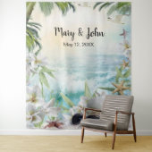 Tropisch bloemenstrand bruiloftsfoto achtergrond wandkleed (In situ)