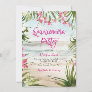 Tropisch Bloemenstrand Quinceanera Party Kaart