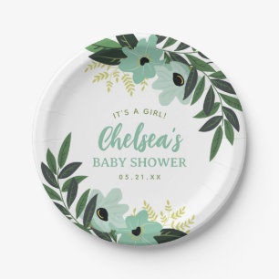 Tropisch bloemig gepersonaliseerd Baby shower Papieren Bordje