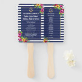 Tropisch bloemig Hawaïaans marineblauw strepen pro Handwaaier (Voorkant en achterkant)