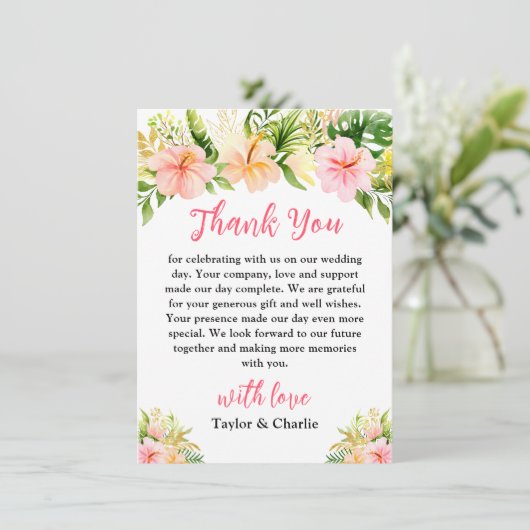 Tropisch Bloemig Jungle Trouwfeest Bedankkaart (Staand voorkant)