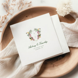 Tropisch Bloemig Monogram Trouwen Servet