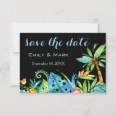 Tropisch Bloemig Zwart Bewaar de datum Kaart (Voorkant)