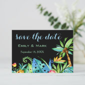 Tropisch Bloemig Zwart Bewaar de datum Kaart (Staand voorkant)