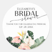 Tropisch bloemige bruidsdouche bedankt sticker (Voorkant)