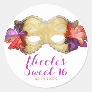 Tropisch bloemmasker maskerade feest cadeautje ronde sticker