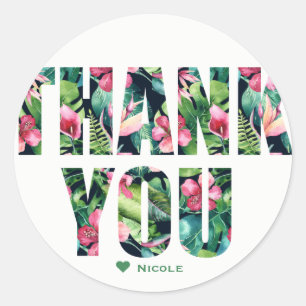 Tropisch Bloemmotief Hibiscus Bladeren Hawaïaans D Ronde Sticker