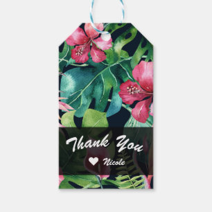 Tropisch bloemmotief Hibiscus & palmenbladeren Haw Cadeaulabel