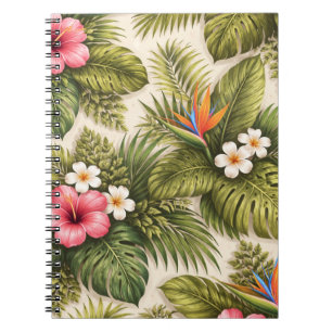 Tropisch bloempatroon – Hibiscus, Monstera  Notitieboek