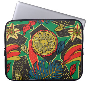 Tropisch bloempatroon in doedelstijl met fruit laptop sleeve
