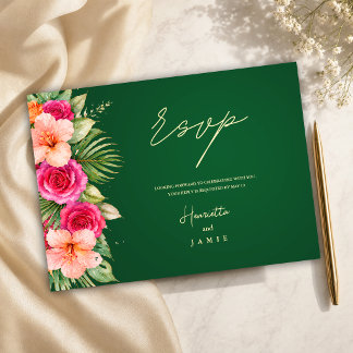 Tropisch Bloemrijk Kleurrijk | Hibiscus & Groene B RSVP Kaartje