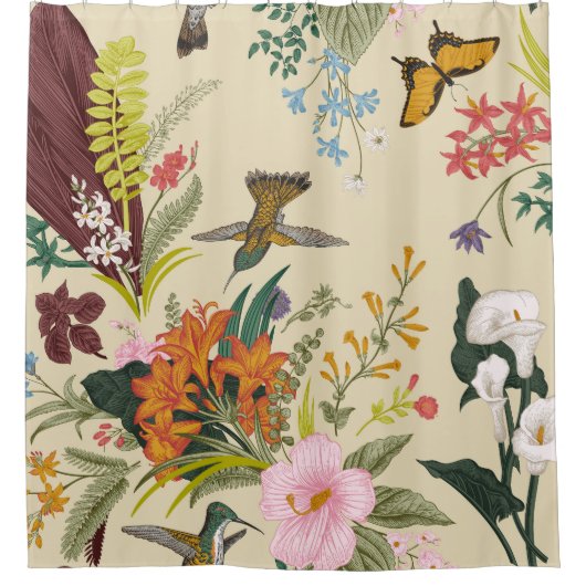 Tropisch bloemtapijt douchegordijn (Voorkant)