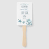Tropisch Blue Starfish Coral Wedding Programme Fan Handwaaier (Achterkant)