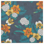 Tropisch boeket blauw stof (Swatch)