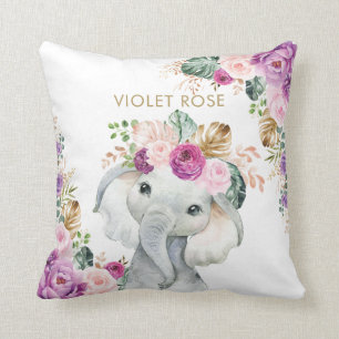 Tropisch Boho Paars Blush Floral Elephant Kussen