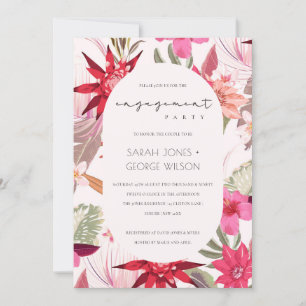 Tropisch Boho Red Blush Floral Verloving Invite Bedankkaart