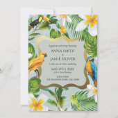 Tropisch bos Greenery Parrots Plumeria Wedding Kaart (Voorkant)