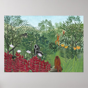 Tropisch Bos met Apen, 1910 (olie op canvas) Poster