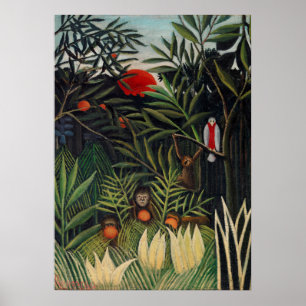 Tropisch bos met apen door Henri Rousseau. Poster