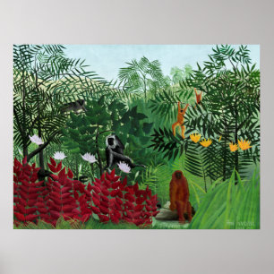 Tropisch bos met apen door Henri Rousseau. Poster
