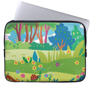 Tropisch bos met bloemen en lieveheersbeestjes laptop sleeve