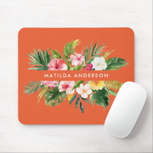 Tropisch botanisch floreel oranje modern blad muismat
