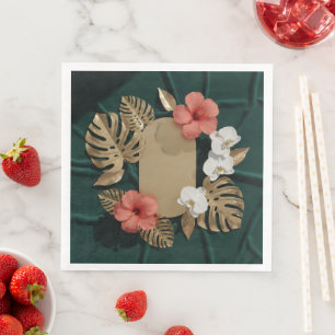 Tropisch botanisch goud Monstera Hibiscus elegant Servet