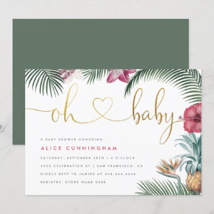 Tropisch Botanisch Oh Baby Gold Script Baby shower Kaart