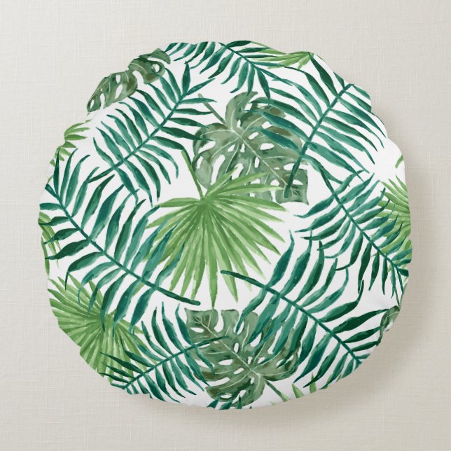Tropisch Californië geeft zomerpalm Leaf Pattern Rond Kussen (Voorkant)