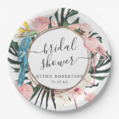 Tropisch Chic Flamingo Bloemige Bruidsfeest Papieren Bordje (Voorkant)