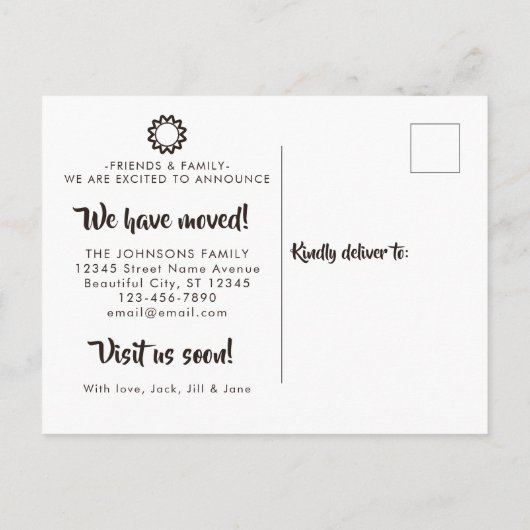 Tropisch Chic We hebben Beach Shell verplaatst Nie Aankondigingskaart (Achterkant)