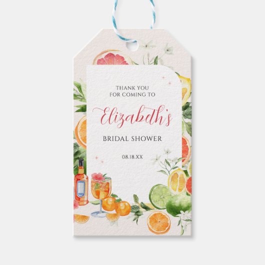Tropisch Citrus Bruiloft Feest Favor Tag Cadeaulabel (Voorkant)