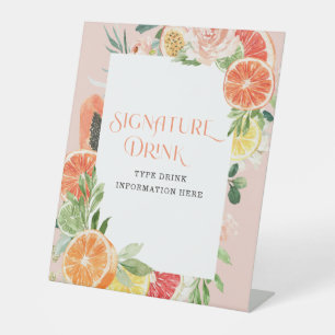 Tropisch Citrus Bruiloftfeest Signature Drink Bord Reclamebord Met Voetstuk