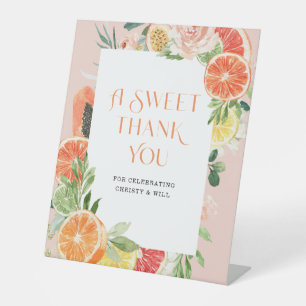 Tropisch Citrus Bruiloftsfeest Zoete Favoriet Bord Reclamebord Met Voetstuk