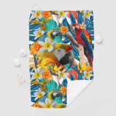 Tropisch collage Parrot Macaw Colorful Botanisch Golfhanddoek (Insitu)