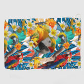 Tropisch collage Parrot Macaw Colorful Botanisch Golfhanddoek (Horizontaal)