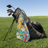 Tropisch collage Parrot Macaw Colorful Botanisch Golfhanddoek (Groen)