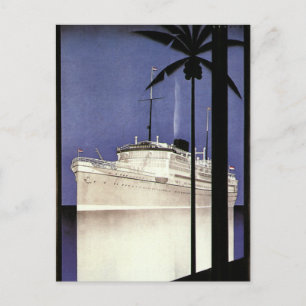 Tropisch cruiseschip met Vintage-reisroute en palm Briefkaart