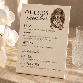 Tropisch Dachshund Bruiloft Open Bar Menu Reclamebord Met Voetstuk