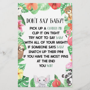 Tropisch dier zeg geen Baby shower spel Briefpapier