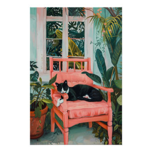 Tropisch dutje: Kat dromen in het roze paradijs Perfect Poster