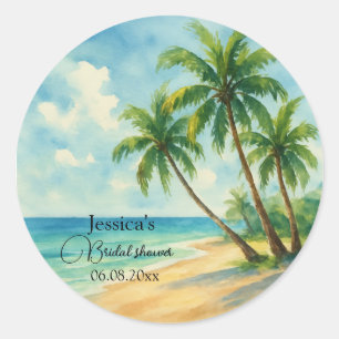 Tropisch eiland bruiloftdouche aan de oceaan ronde sticker